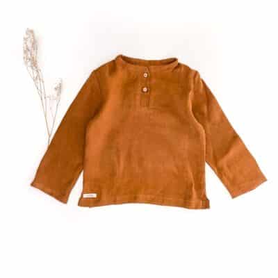 Sofortkauf: langarm Leinenshirt mit Knopfleiste in Zimt, Gr. 122/128