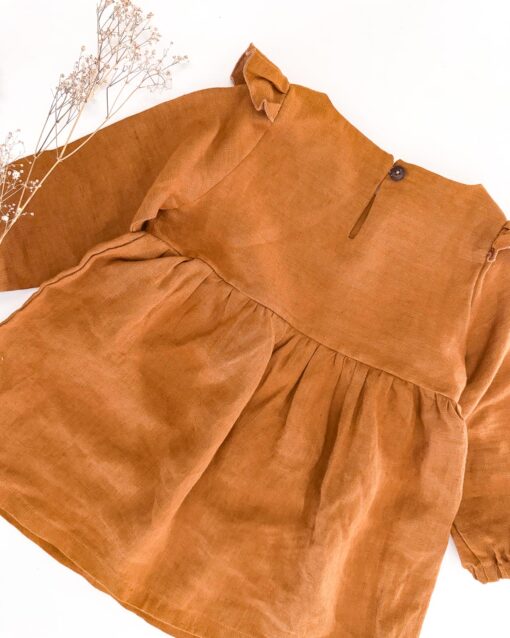 Sofortkauf: Leinenkleid langarm in Zimt, Gr. 86/92 – Bild 5