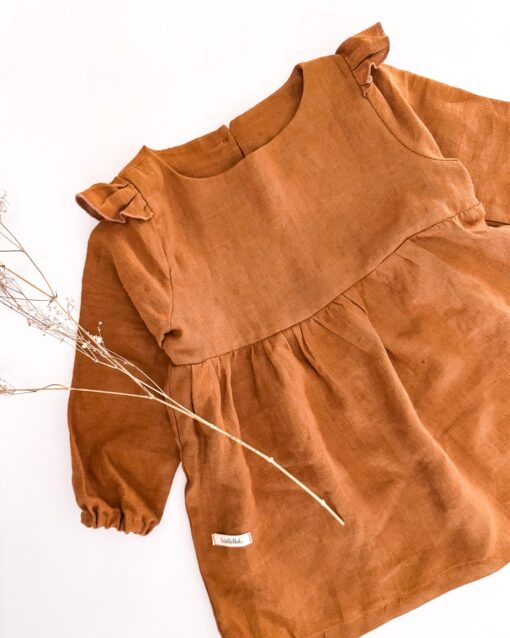 Sofortkauf: Leinenkleid langarm in Zimt, Gr. 86/92 – Bild 2