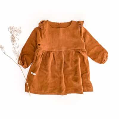 Sofortkauf: Leinenkleid langarm in Zimt, Gr. 86/92