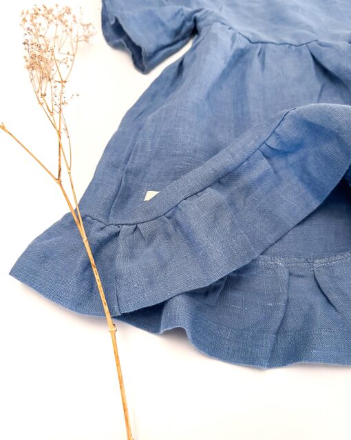 Sofortkauf: Mädchen Volantkleid aus Leinen in Jeansblau, Gr. 86/92 – Bild 3