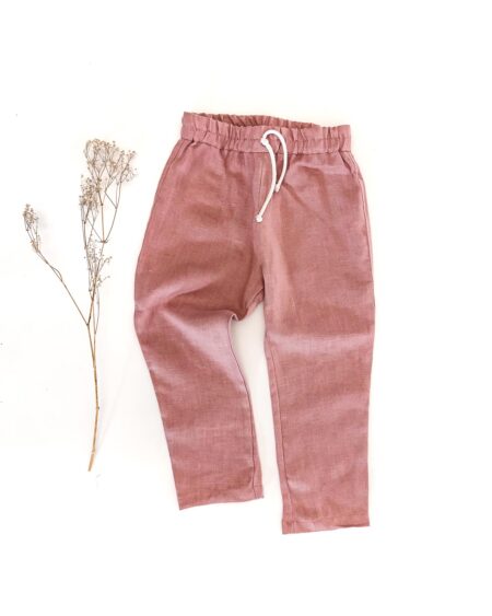 Sofortkauf: Leinenhose in Altrosa mit Kordel, Gr. 98/104