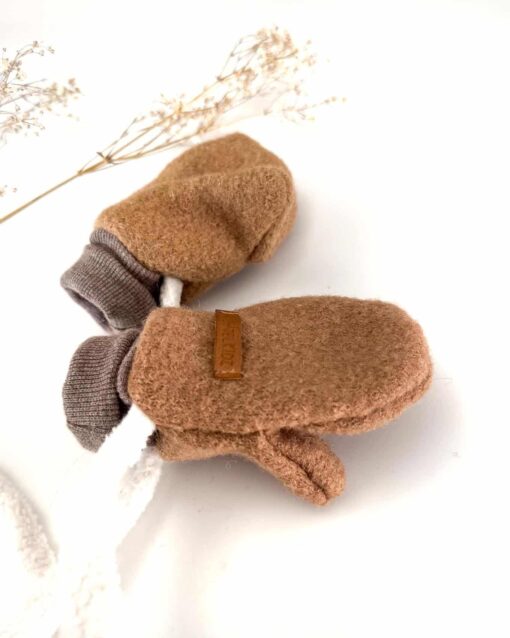 Sofortkauf: ungefütterte Wollwalk Handschuhe in Camel mit Band, Gr. 1 (1-2 Jahre) – Bild 2