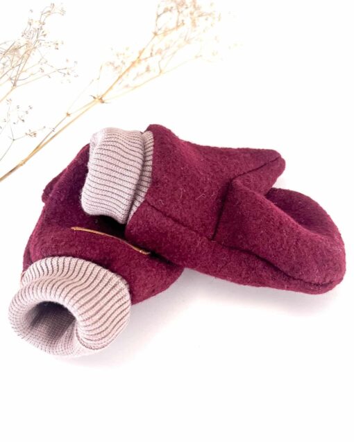 Sofortkauf: ungefütterte Wollwalk Handschuhe in Merinowalk Beere mit Merino-Wollbündchen, Gr. 2 (3-4 Jahre) – Bild 3