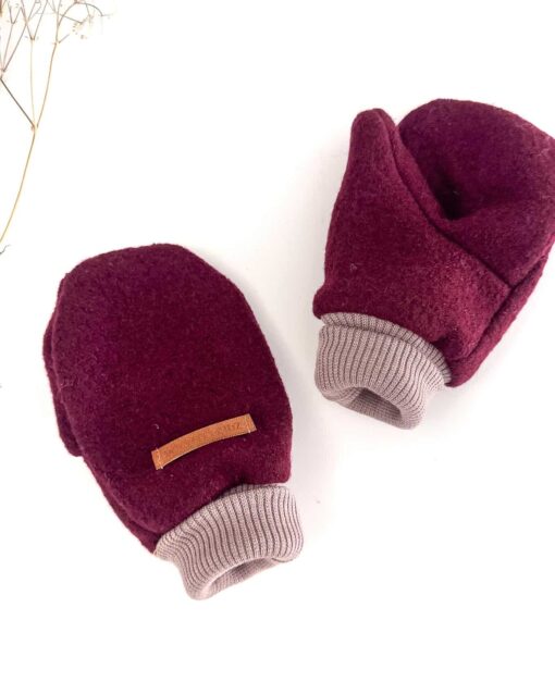 Sofortkauf: ungefütterte Wollwalk Handschuhe in Merinowalk Beere mit Merino-Wollbündchen, Gr. 2 (3-4 Jahre) – Bild 2