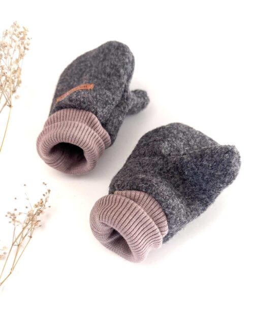 Sofortkauf: ungefütterte Wollwalk Handschuhe in Anthrazit mit Wollbündchen Schlamm, Gr. 2 (3-4 Jahre) – Bild 2