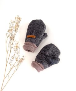 Sofortkauf: ungefütterte Wollwalk Handschuhe in Anthrazit mit Wollbündchen Schlamm, Gr. 2 (3-4 Jahre)