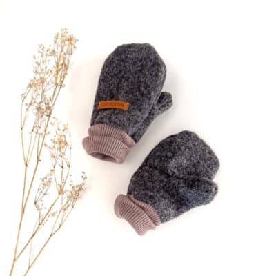 Sofortkauf: ungefütterte Wollwalk Handschuhe in Anthrazit mit Wollbündchen Schlamm, Gr. 2 (3-4 Jahre)