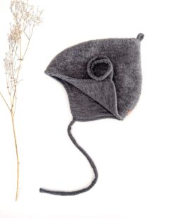 Sofortkauf: Bio Wollfleece Zipfelmütze in Schiefer gefüttert mit Merino-Wolljersey, Gr. 48-50