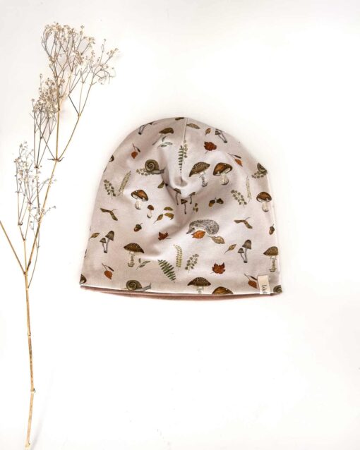 Sofortkauf: Wende-Beanie Camel/ Herbstwald, Gr. 46-48