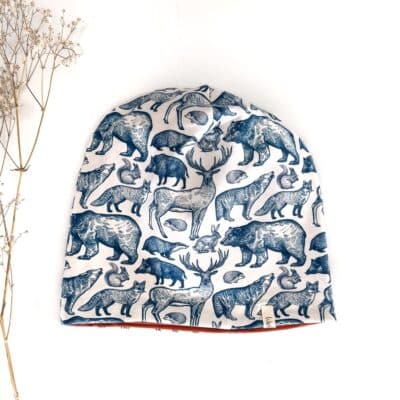 Sofortkauf: Wende-Beanie Rost/ Woodland, Gr. 52-54