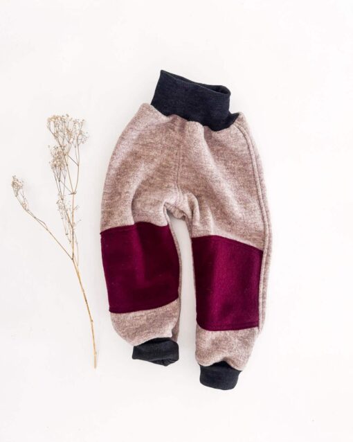 Sofortkauf: Walkhose in Sand Meliert/Beere mit Knie Verstärkung, Gr. 92/98