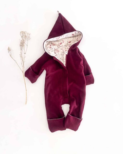 Sofortkauf: Walkoverall in Merino Beere mit Umschlagbündchen und Reißverschluss, Gr. 56/62 – Bild 3