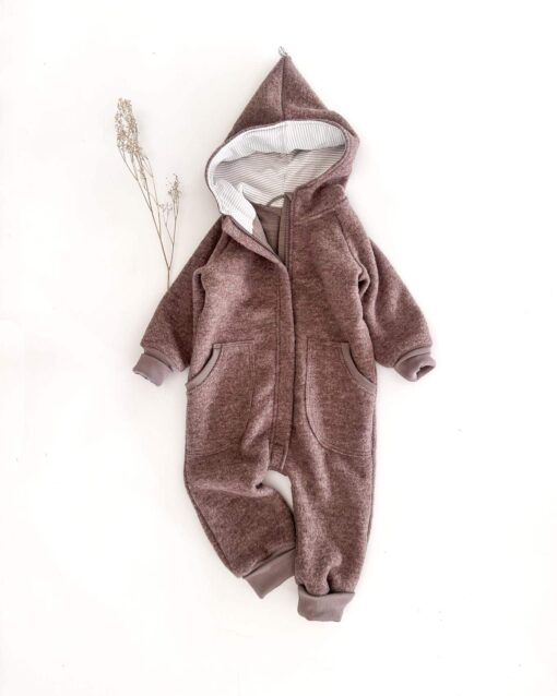 Sofortkauf: Merinowalk Overall Taupe mit Merino-Wolljersey Futter und Taschen, Gr. 92/98
