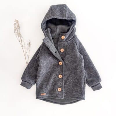 Sofortkauf: Walkjacke Anthrazit mit Holzknöpfen mit Baumwollfleece gefüttert, Gr. 104/110