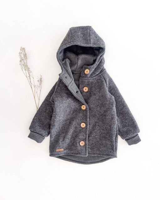 Sofortkauf: Walkjacke Anthrazit mit Holzknöpfen mit Baumwollfleece gefüttert, Gr. 104/110