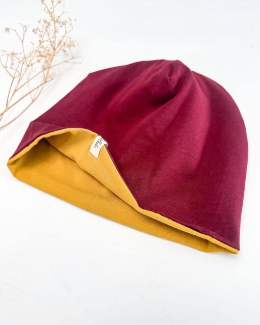 Sofortkauf: Wende-Beanie Beere/Senf Gr. 50-52 – Bild 2