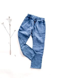 Sofortkauf: Leinenhose in Jeansblau mit Knopfleiste, Gr. 122/128