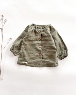 Sofortkauf: Leinenbluse langarm in Olive, Gr. 86/92
