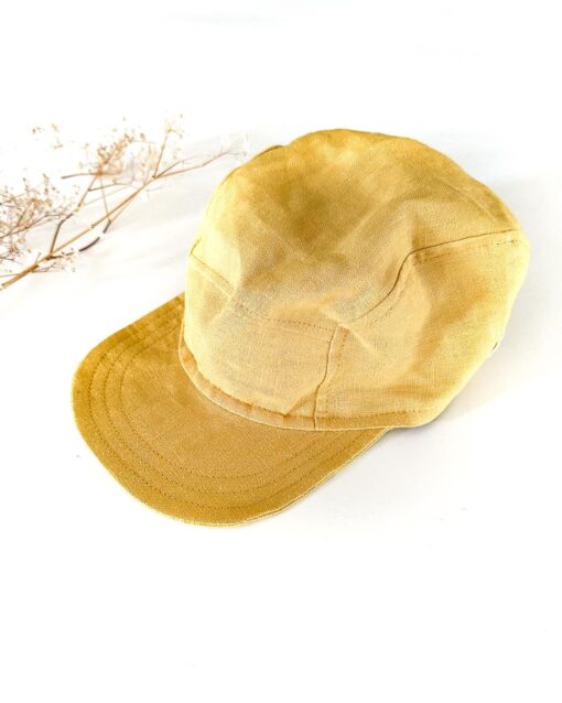 Sofortkauf: Kinder Cap aus Leinen in Sonnengelb, Gr. 48-50