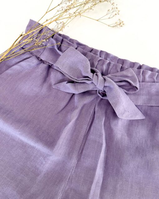 Sofortkauf: Damen Leinen Paperbag Shorts mit Schleife in Lavendel, Gr. M (38/40) – Bild 2