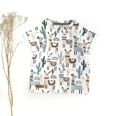 Sofortkauf: T-Shirt aus Bio-Baumwolljersey Lamas, Gr. 74/80