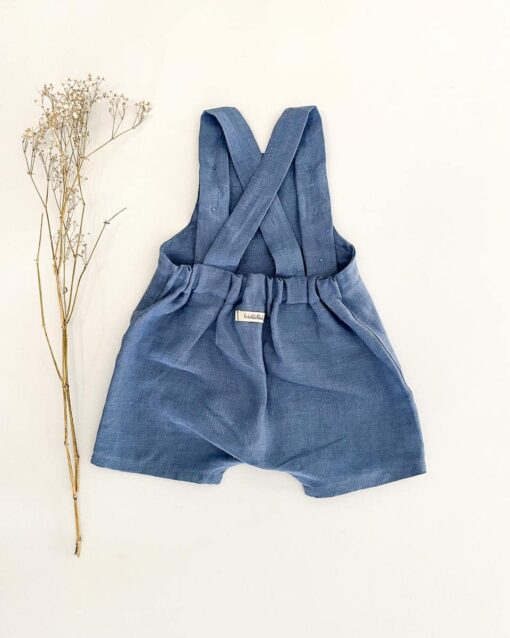 Sofortkauf: kurze Leinen Latzhose/ Salopette Jeansblau, Gr. 62/68 – Bild 2