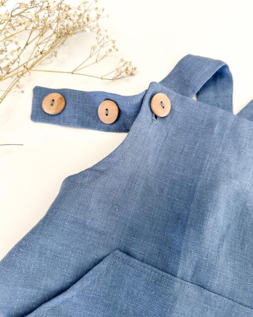 Sofortkauf: kurze Leinen Latzhose/ Salopette Jeansblau, Gr. 62/68 – Bild 3