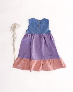 Sofortkauf: Colorblock Sommerkleid in Jeansblau/Lavendel/Altrosa, Gr. 122