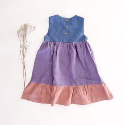 Sofortkauf: Colorblock Sommerkleid in Jeansblau/Lavendel/Altrosa, Gr. 122