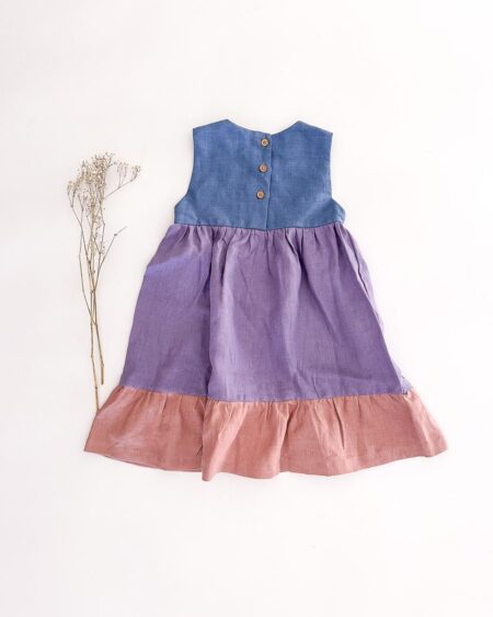 Sofortkauf: Colorblock Sommerkleid in Jeansblau/Lavendel/Altrosa, Gr. 122