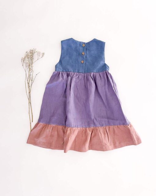 Sofortkauf: Colorblock Sommerkleid in Jeansblau/Lavendel/Altrosa, Gr. 122