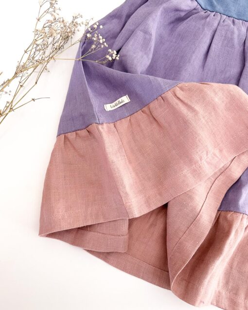 Sofortkauf: Colorblock Sommerkleid in Jeansblau/Lavendel/Altrosa, Gr. 122 – Bild 2