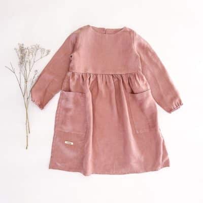 Sofortkauf: Leinenkleid langarm in Altrosa, Gr. 122/128
