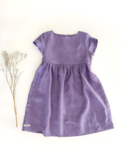 Sofortkauf: Leinenkleid mit kurzen Ärmeln in Lavendel, Gr. 122/128