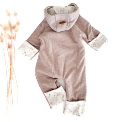 Sofortkauf: Merino Overall in Creme/Zarte Gräser mit Umschlagbündchen und Reißverschluss, Gr. 62/68