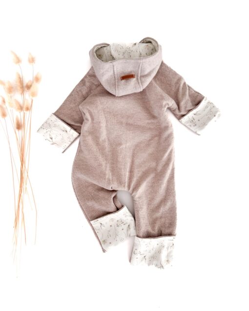 Sofortkauf: Merino Overall in Creme/Zarte Gräser mit Umschlagbündchen und Reißverschluss, Gr. 62/68