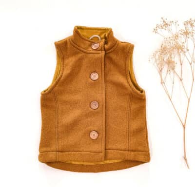 Sofortkauf: Merino-Walkweste mit Holzknöpfen in Senf/Senf, Gr. 98/104