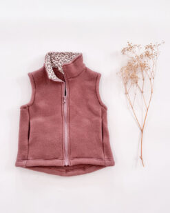 Sofortkauf: Kinder Wollfleeceweste mit Reißverschluss in Altrosa/Leoprint Vanilla, Gr. 92/98