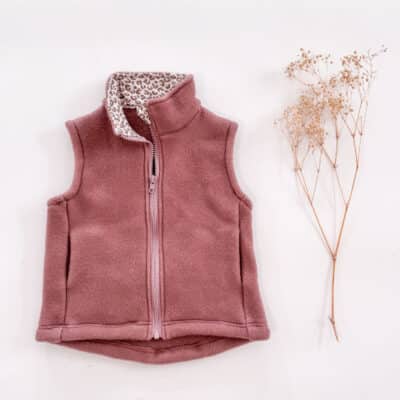 Sofortkauf: Kinder Wollfleeceweste mit Reißverschluss in Altrosa/Leoprint Vanilla, Gr. 92/98