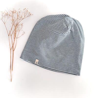 Sofortkauf: Bio-Beanie "blaue Streifen", Gr. 52/54 (ab 4 Jahre)