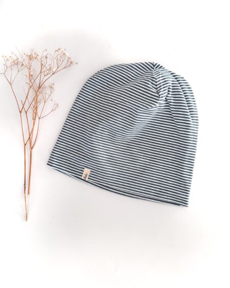 Sofortkauf: Bio-Beanie "blaue Streifen", Gr. 52/54 (ab 4 Jahre)