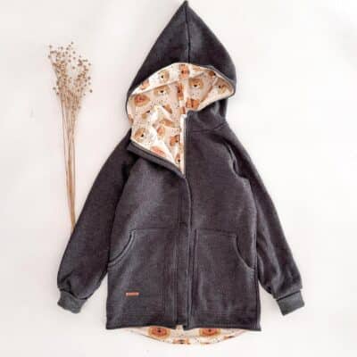 Sofortkauf: Merino-Walkjacke Graphit mit Reißverschluss und Taschen, Gr. 152/158