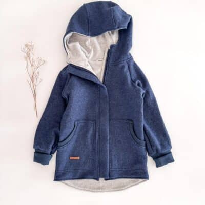 Sofortkauf: Walkjacke Merino Jeansblau mit Reißverschluss und Wolljersey-Futter, Gr. 122/128
