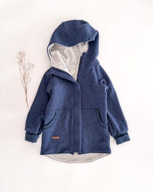 Sofortkauf: Walkjacke Merino Jeansblau mit Reißverschluss und Wolljersey-Futter, Gr. 122/128