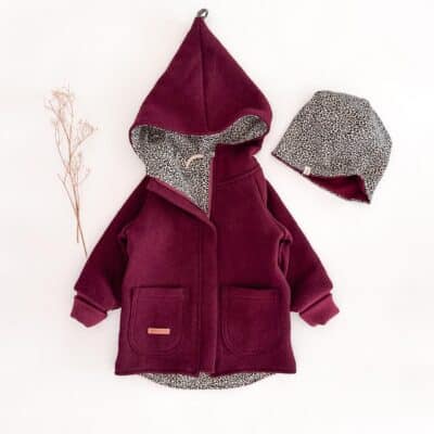 Sofortkauf: Walkjacke mit Reißverschluss Merinowalk Beere im Set mit Beanie, Gr. 80/86