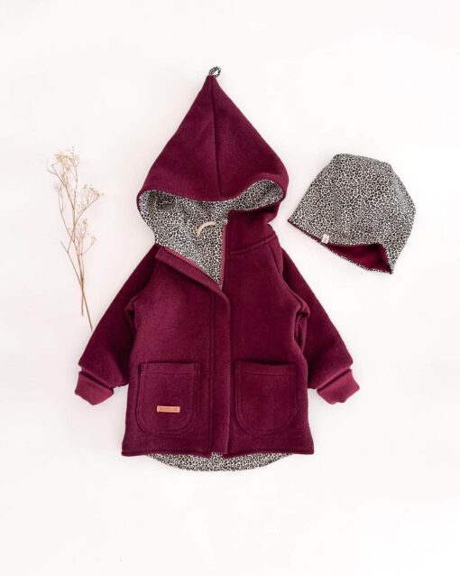 Sofortkauf: Walkjacke mit Reißverschluss Merinowalk Beere im Set mit Beanie, Gr. 80/86