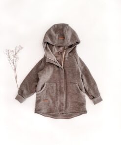 Sofortkauf: Merino-Walkjacke Taupe mit Reißverschluss und Wolljersey-Futter, Gr. 128/134