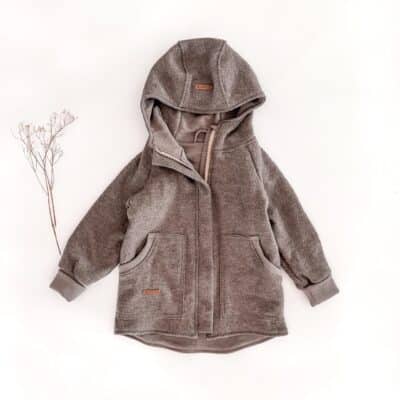 Sofortkauf: Merino-Walkjacke Taupe mit Reißverschluss und Wolljersey-Futter, Gr. 98/104