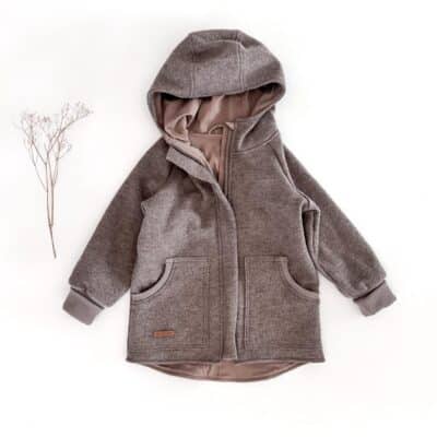Sofortkauf: Merino-Walkjacke Taupe mit Reißverschluss und Taschen, Gr. 128/134
